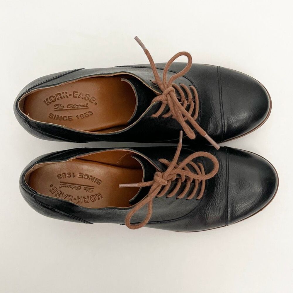 Kork Ease Estella Cap Toe Oxford Bootie Block Heel Black Brown 8M - Picture 5 of 7